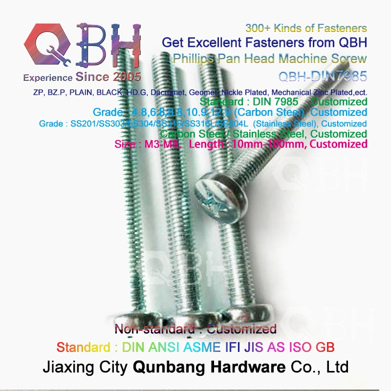 Qbh DIN7985 Cross Phillips Pan Head Carbon/Stainless Steel Yzp Bzp Wzp Zp Black Plain Phosphorization HDG Customized DIN 7985 Machinery Machine Screw Spare