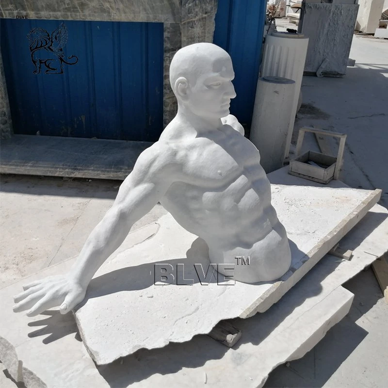 La taille de la vie d'Art Moderne Blve Abstract Naked Man statue en marbre blanc buste Jardin de sculptures en pierre décoration maison