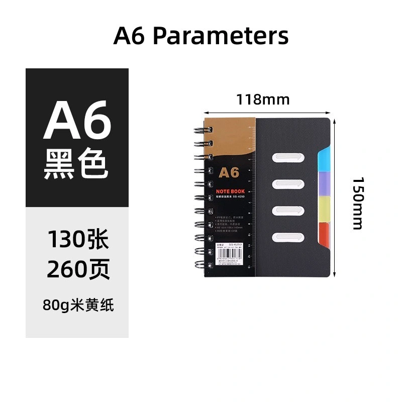 Livro de Notas de Diário em espiral A6 80 Livro de Notas de bolso de papel espesso GSM com capa dura PP, Diário espiral e caderno de fios duplos 130 folhas (260 páginas) Stationery