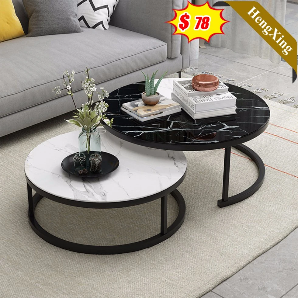 Modern Wooden Chinese Home Living Room Furniture with Metal Legs Round Coffee Table