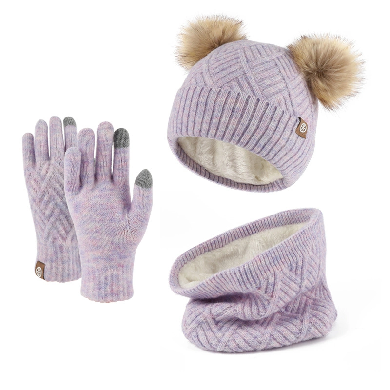 100% Wolle Baumwolle Winter Kinder Strickmütze Mütze Schal Handschuh Setzen