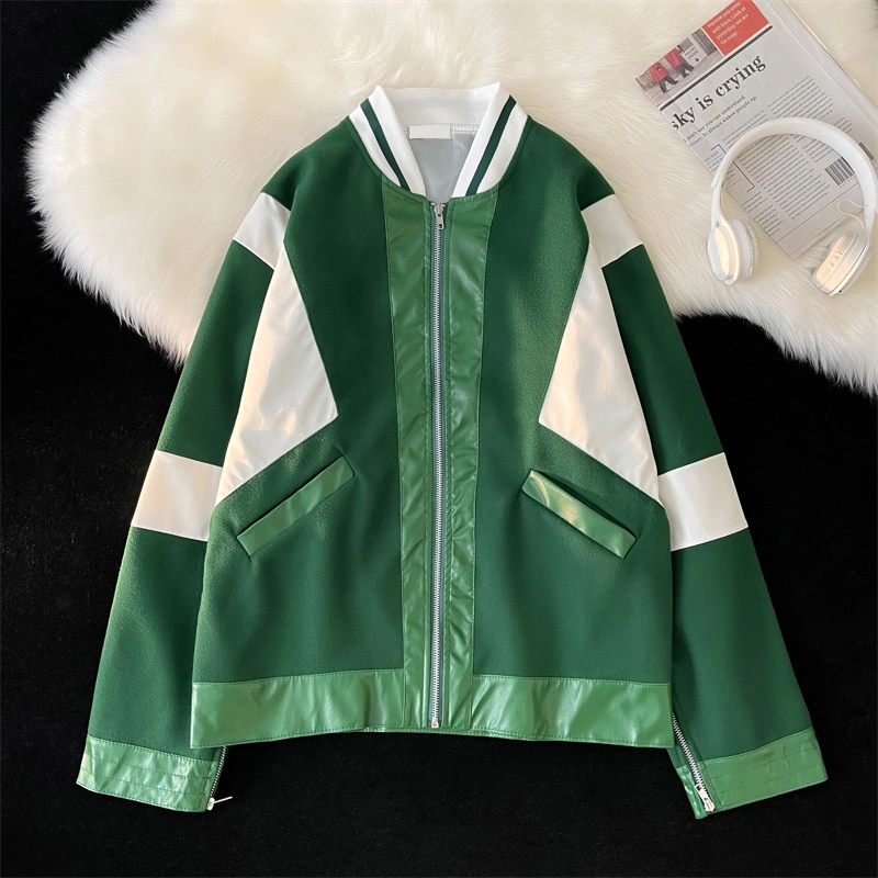 High quality/High cost performance Casual Bomber Clothes Women Wind Breaker Patch Leather Sleeve Letterman Varsity Jacket for Men