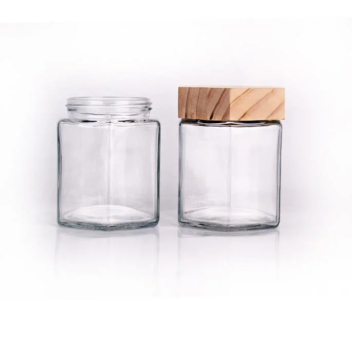 Kitchen Glass Jar with Sealed Pine Wood Lids Glass Jar with Wooden Lid Glass Bottle