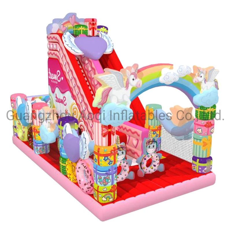 Aoqi Design Macaron Kids Unicornio Inflatable Bouncer Slide