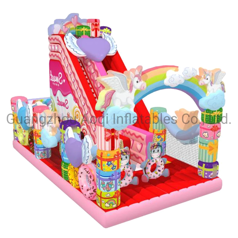 Aoqi Design Macaron Kinder Einhorn Aufblasbare Bouncer Slide