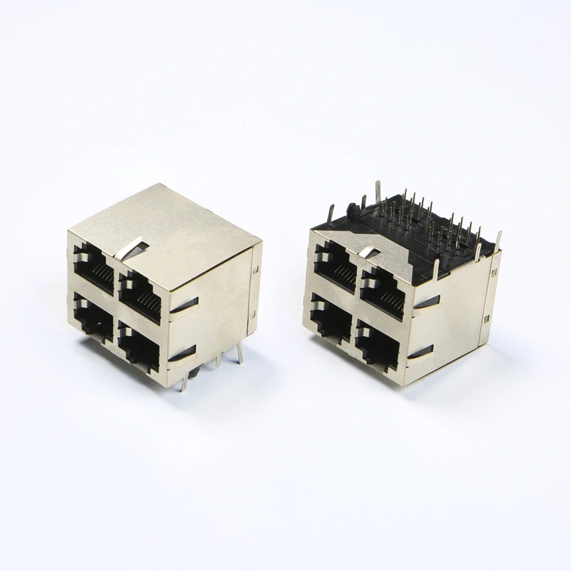 Stacked RJ45 Modular PCB Jack Connector with Through Hole