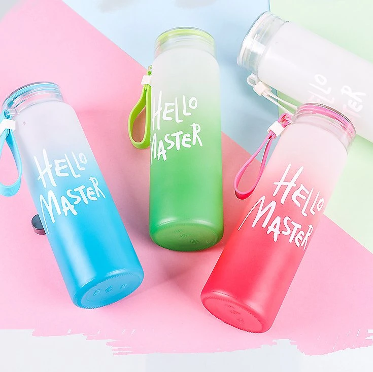 500ml Cylinder Frosted Portable Wide Mouth Colorful Reusable Glass Drinking Water Bottle with Plastic Cap