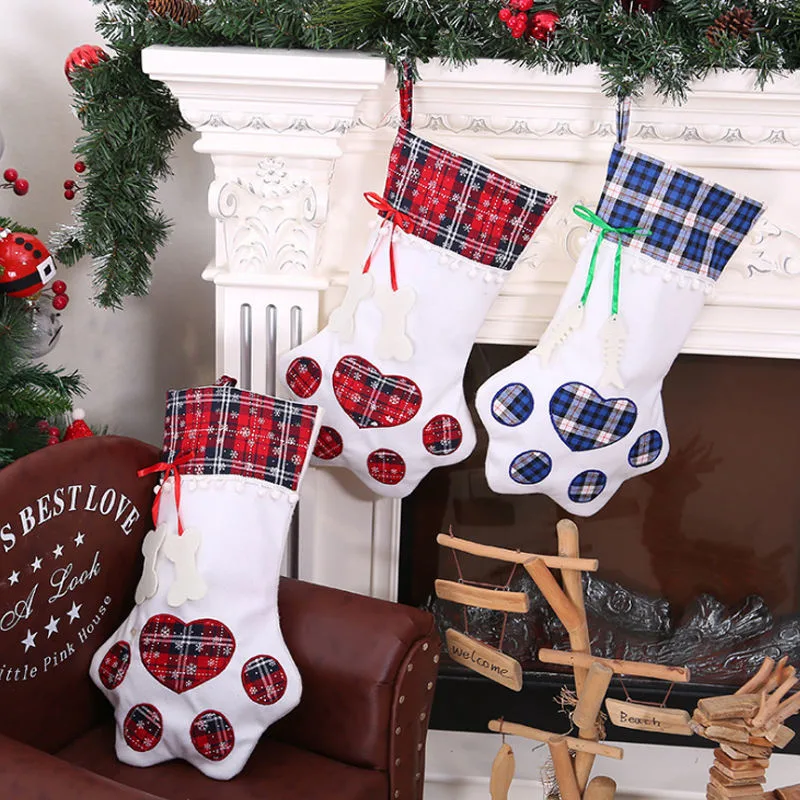 Non-Woven Sugar Bag Dog Paw Christmas Stocking