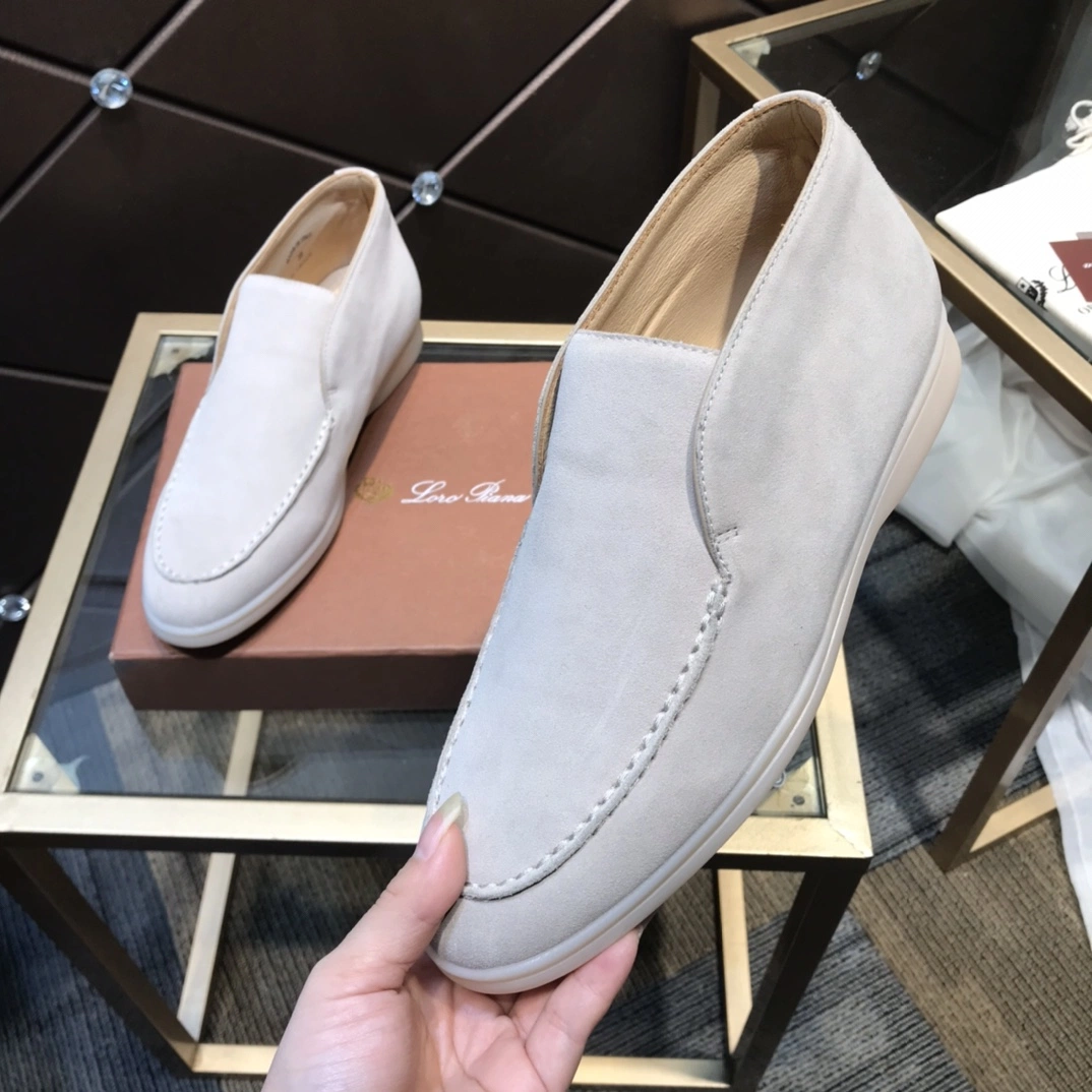 Loros Pianas Lp Suede zapatos planos de deslizamiento de la Mujer sobre la Mujer Mocasines de bloqueo de metal decorar mesas de convergencia mulas planas zapatos casual Zapatos de Damas de verano de 2023 con la caja