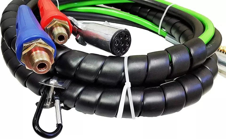 15FT 3 in 1 ABS & Power Air Line Hose Wrap 7 Way Electrical Cable with Handle Grip for Semi Truck Trailer Tractor