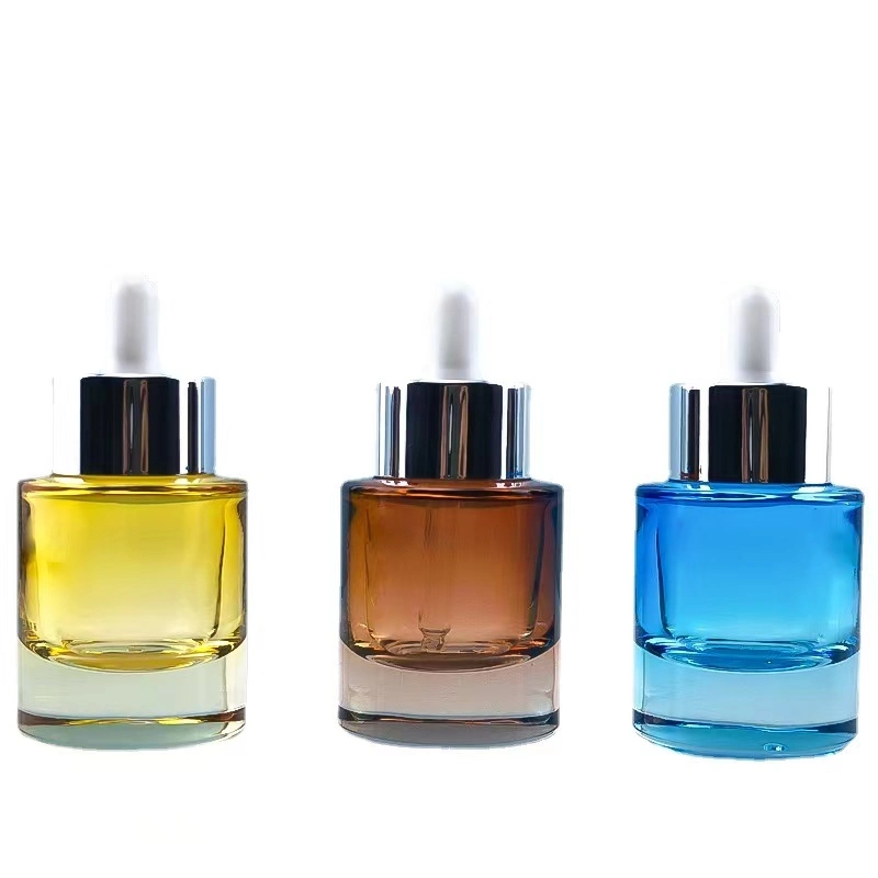 30ml Cosmetic Container Custom Color Flat Shoulder Frosted Glass Essential Oil Liquid Packaging Travel Dropper Bottle