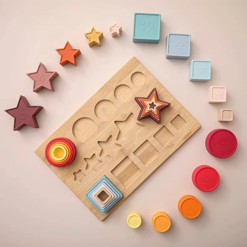 Nordic Toys Three-Dimensional Nibble Bite Silicone Puzzle Cartoon Geometric Building Blocks