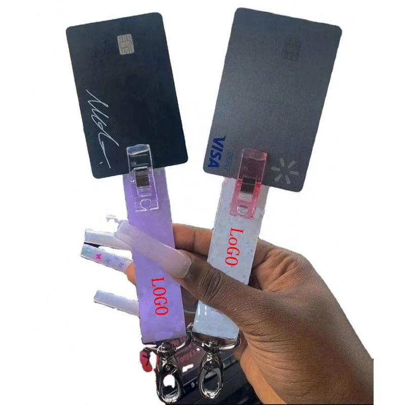 Wholesale/Supplier Acrylic Material Card Puller Custom Your Own Credit Card Grabber Keychain for Long Nails