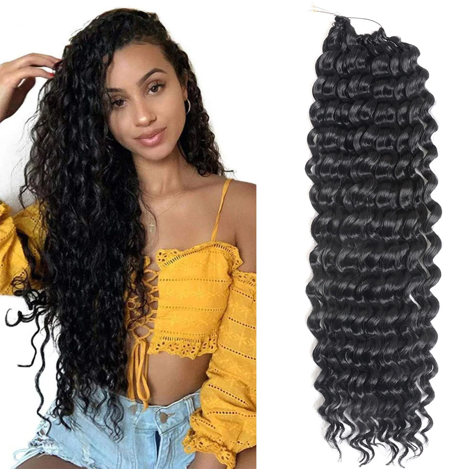 Mayorista de onda profunda Crochet Cabello Kanekalon Synthetic Hair Extensions