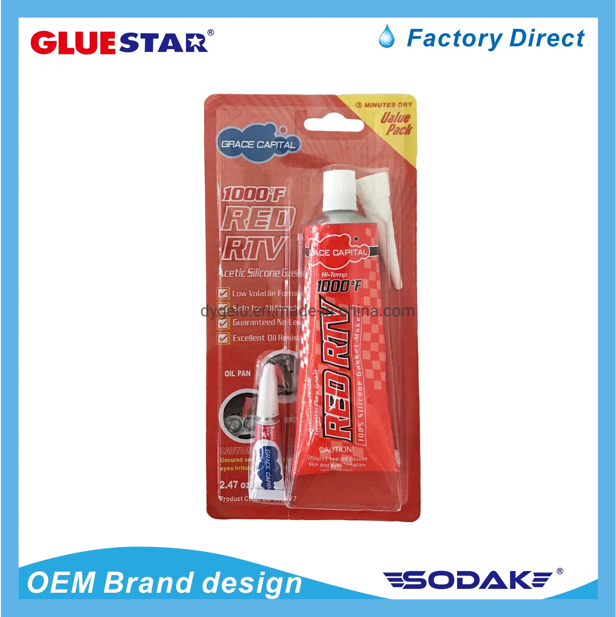 Blue Red Grey Clear RTV Silicone Gasket Rubber for Auto Parts with Super Glue