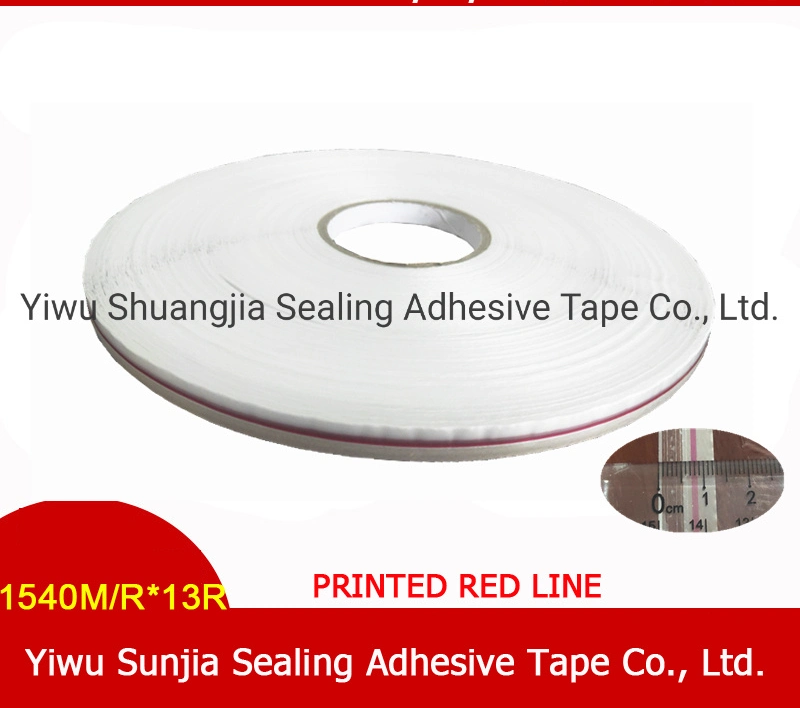 Printed Red Line Tape, Resealable Tape, Self Adhesive Tape, PE Packing Bag Sealing Tape for OPP Bag (13mm)