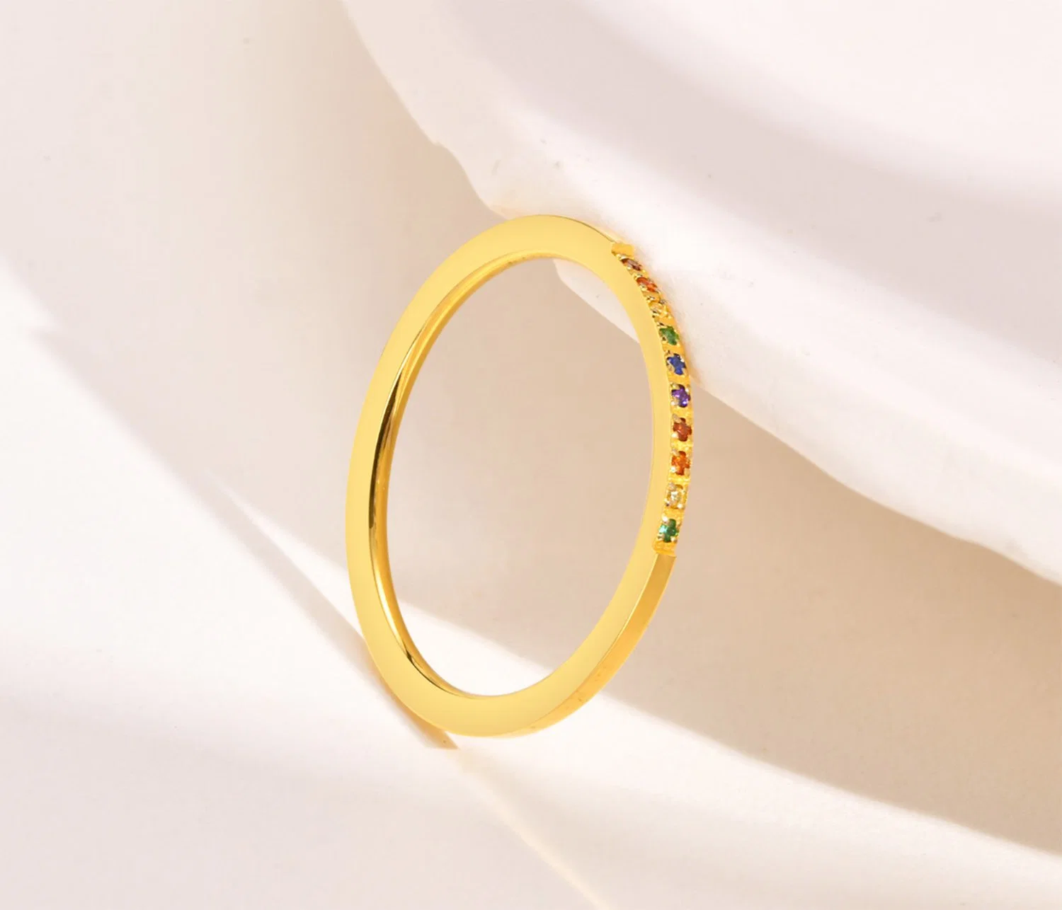 Stainless Steel Thin Ring 1mm Color Zircon Ring Gold Women Fashion Jewelry Accessories Wholesale/Supplier SSR562