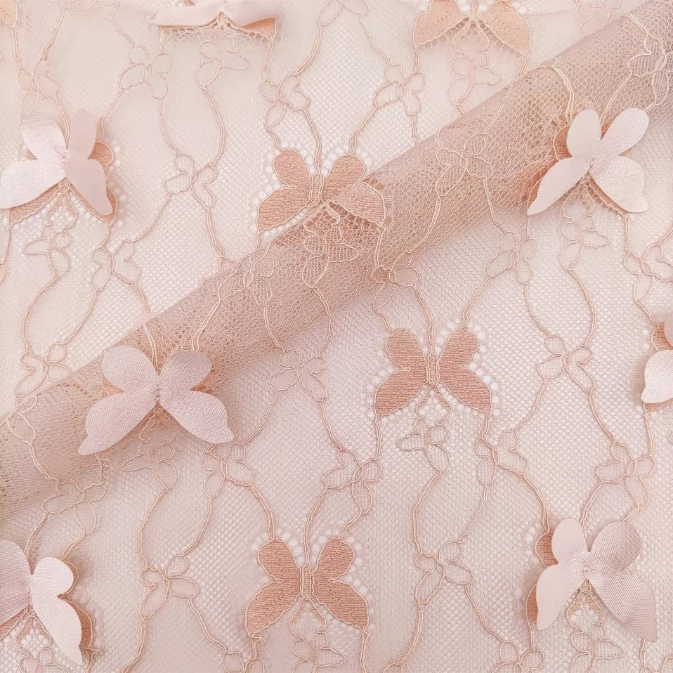 Nylon Spandex Lace with 3D Butterfly Embroidery Fabric for Garment Fabric