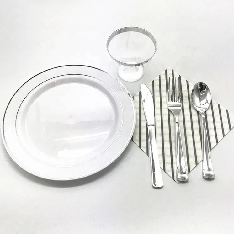 160 PCS Wedding Party Restaurant Occasions Finest Plastic Plates Napkin Sets Dinnerware Disposable Tableware