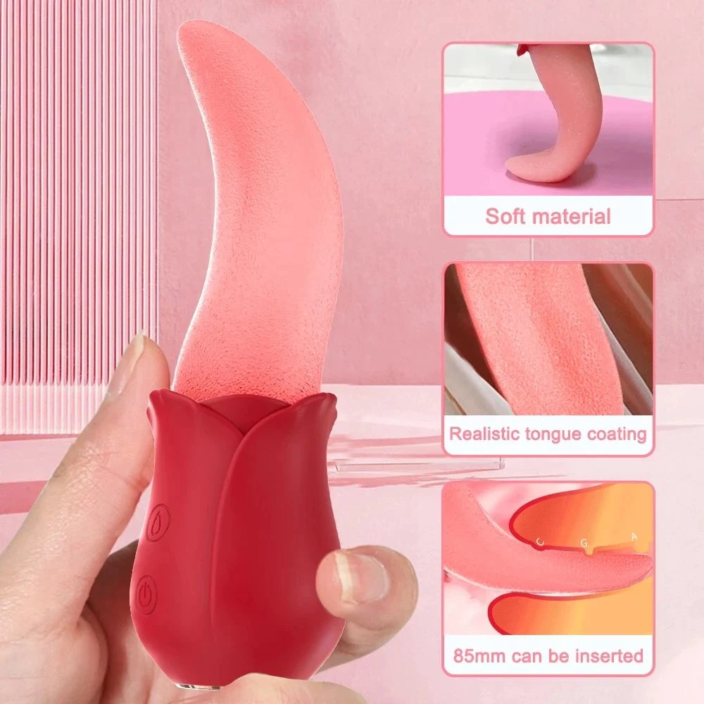 Hot Vender lengua realista Licking Rose Vibrators Sex Toys para Mujeres adultas con G Spot clítoris estimulador masajeador pezón