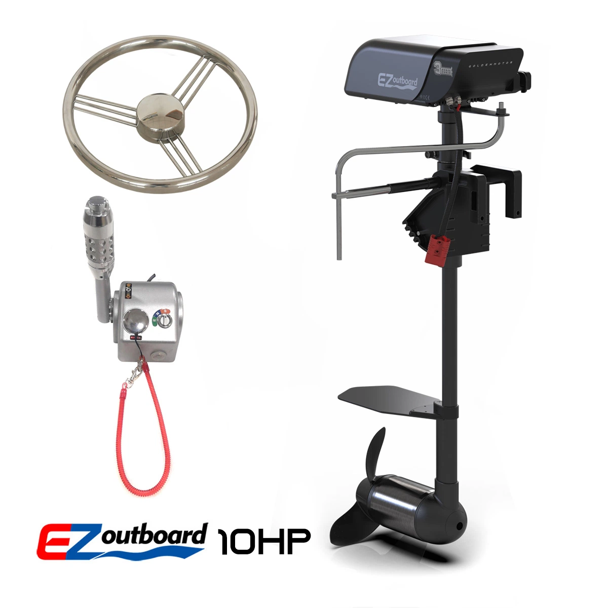 EZ outboard Leisure 3HP Quiet. Light. Efficient. Safe. Reliable. Affordable boat Trolling motor with Tiller and remote control EZ-L03T/R (3HP)