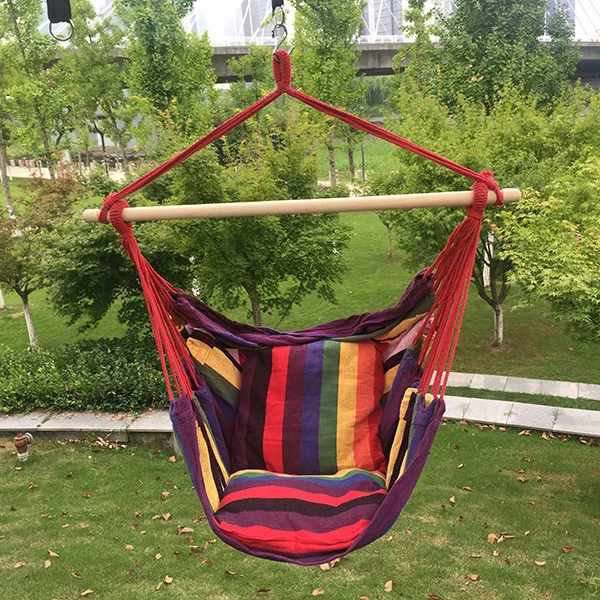 Hot Sale Indoor Hanging Swing Chair with Wooden Stick Outdoor Canvas Camping Hammock