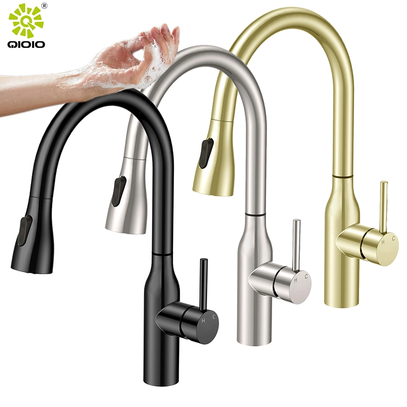 304 Stainless Steel Gold Touch Sensor Pull out Kitchen Faucets