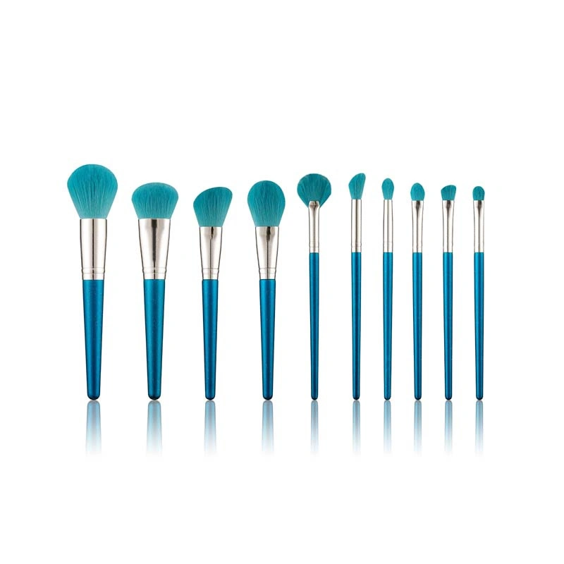 10pcs altos maquillaje azul Juego de cepillo de pelo sintético Vegan Foundation Brush Eyeshadow Brush Beauty Tools