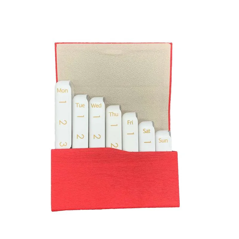 Personalizar 7 días semanales Pill Storage Box con PU cuero Organizador de cartera