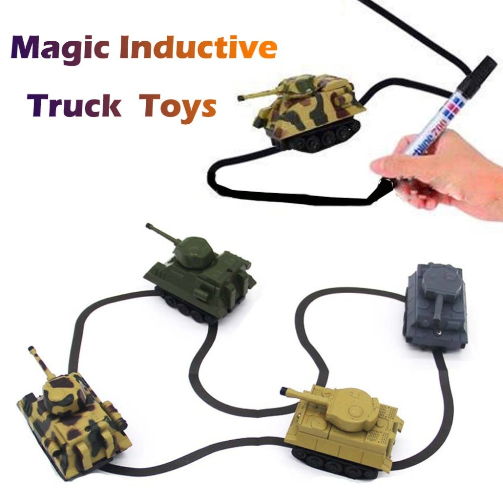 Electrical Inductive Tank Truck Car Toys with Magic Pen Follow Drawing Line for Kids Novelty Toys