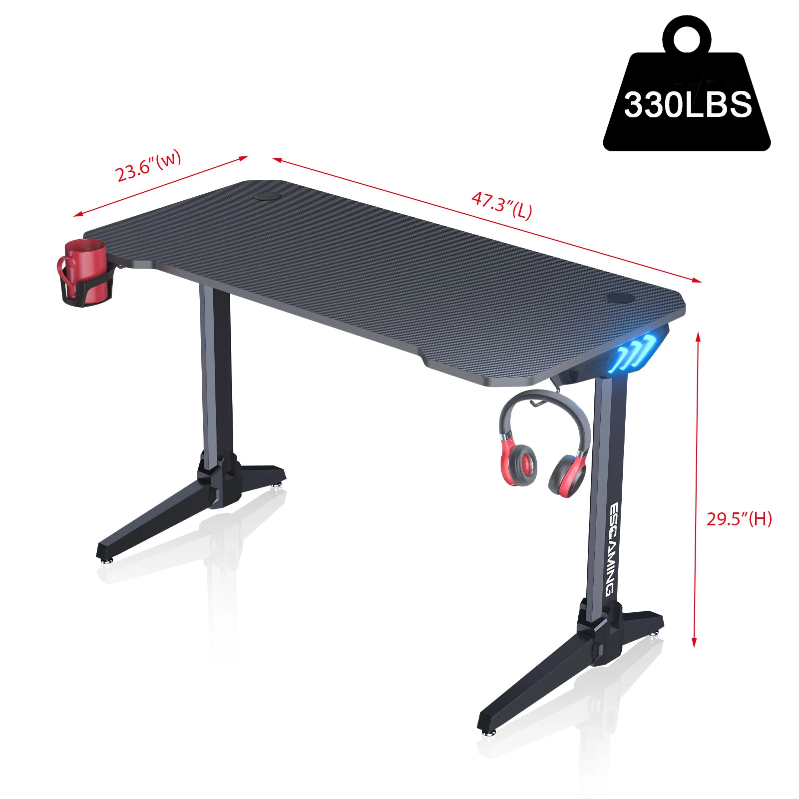 Home Office Computer Black Desk Z Shaped Legs Gamer Table LED Light Gaming Desk Set RGB Gaming Table