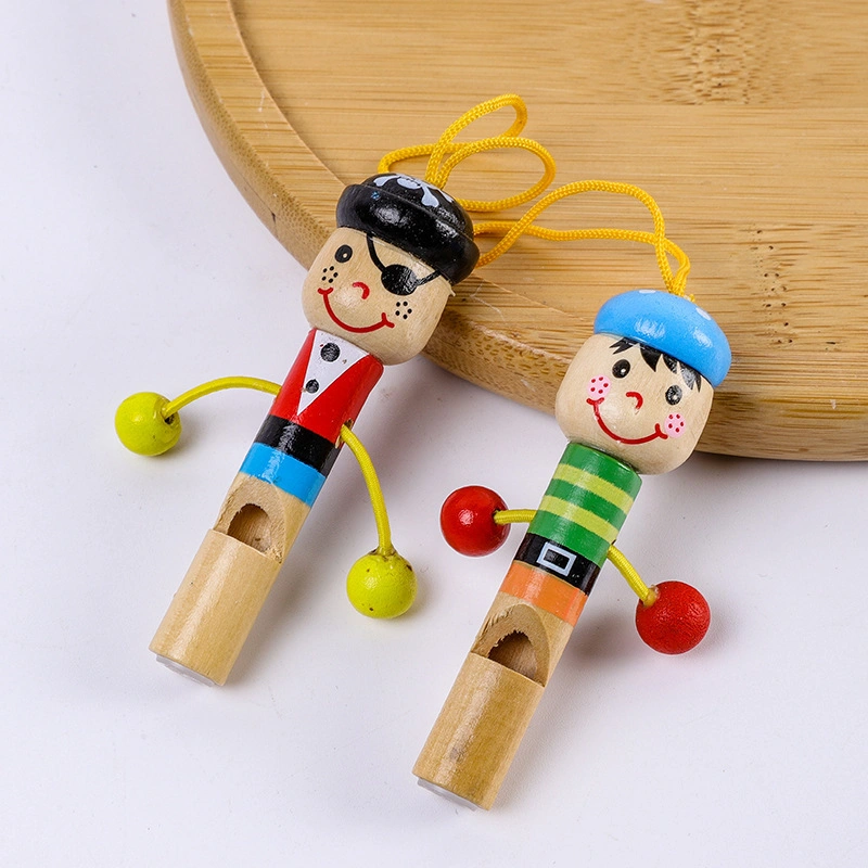 Wooden Pirate Whistle Musical Instrument Cartoon Whistle Key Chain for Children's Toy