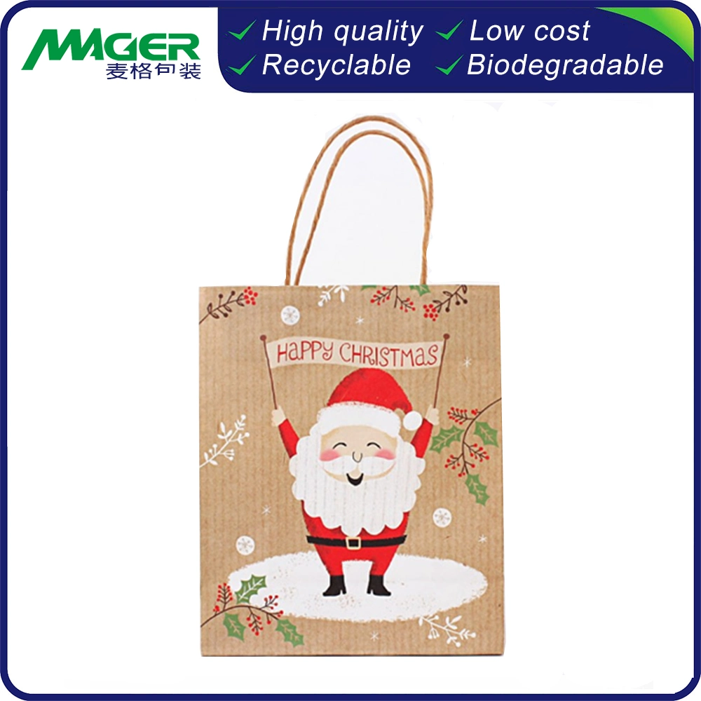 Custom Christmas Paper Bag FSC Certificate Brown Kraft Recycled Food Packaging Carry Bag Factory Price High quality/High cost performance 