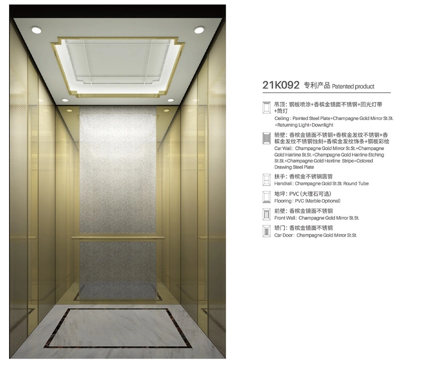 Leading Brand Panoramic Passenger Elevator with Rose Gold Stainless Steel