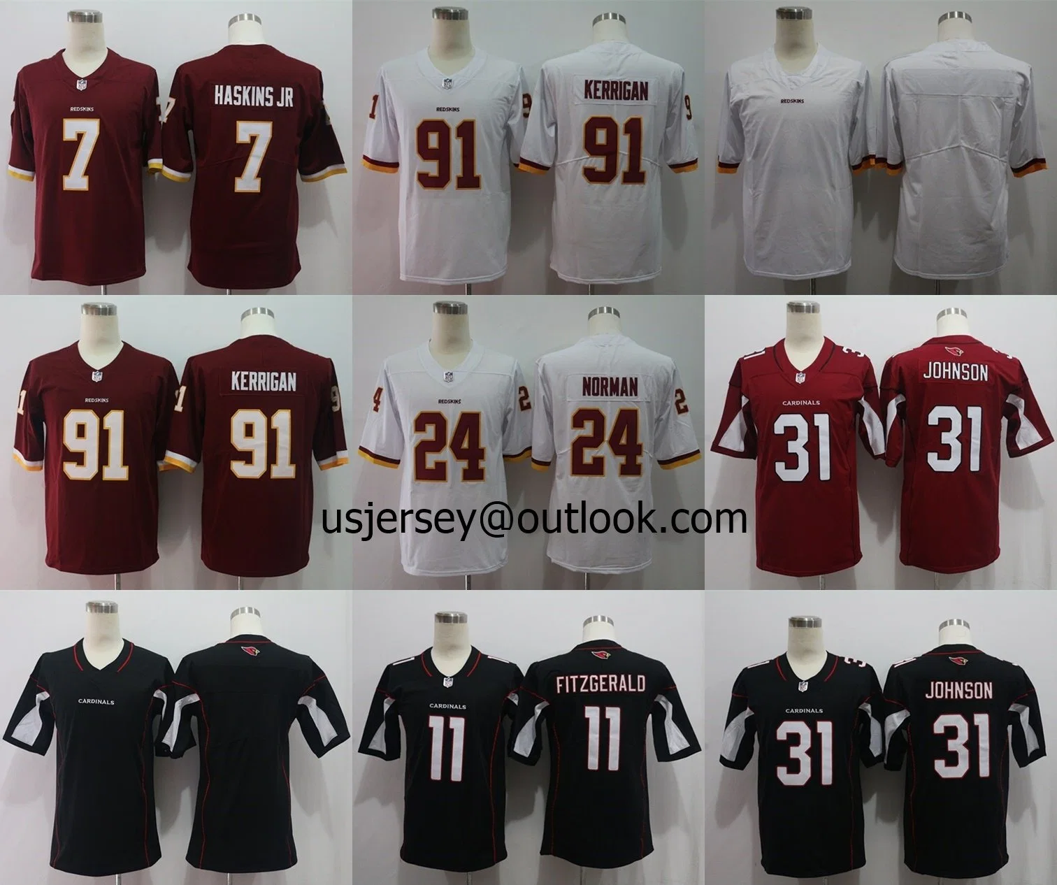 Redskins Haskins Jr Kerrigan Norman Cardinals Equipo de Fútbol Americano Jerseys