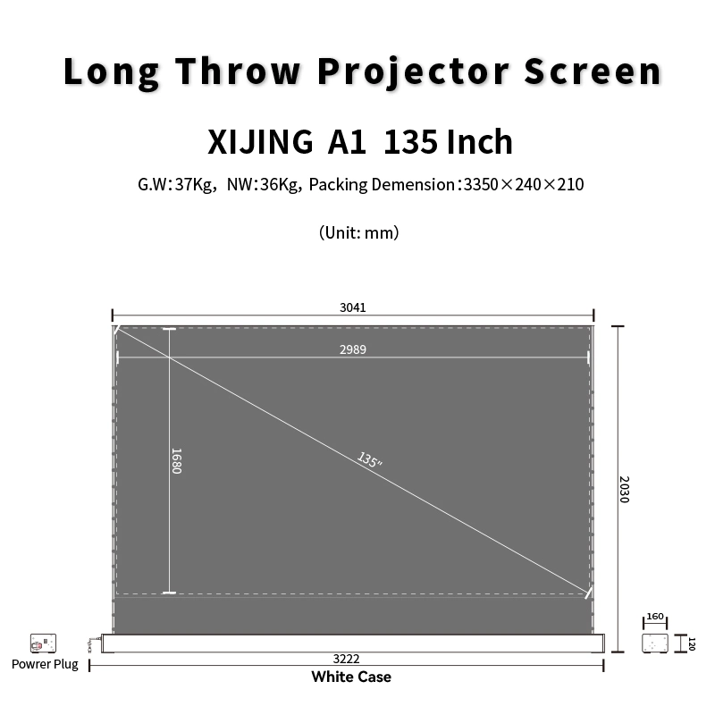 Xijing A1 135 Inch Floor Mount Auto Silver Grey Pull up Motorized 4K Obsidian Long Focus Alr Projector Screen