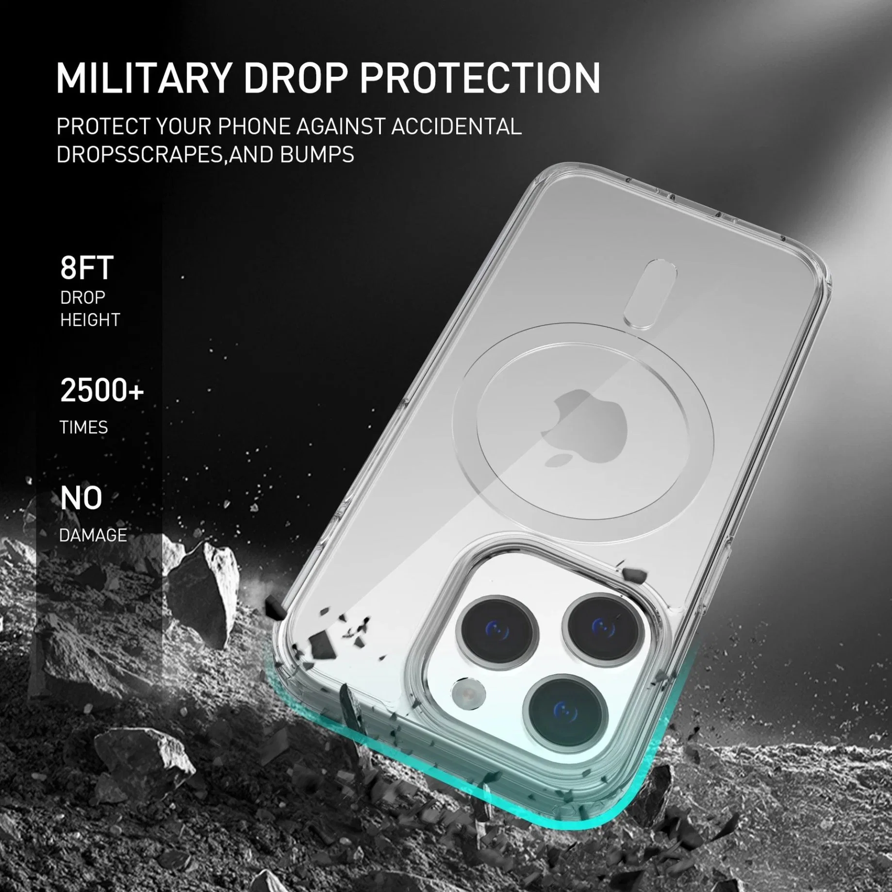 Shockproof Clear Wireless Charging Phone Case with Retail Box Packaging for iPhone 15