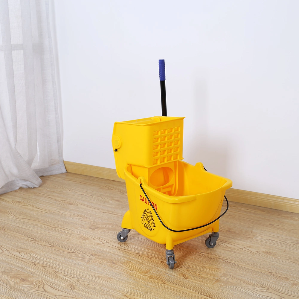 Public Place Home 32L Plastic Mop Bucket Wringer Cleaning Trolley