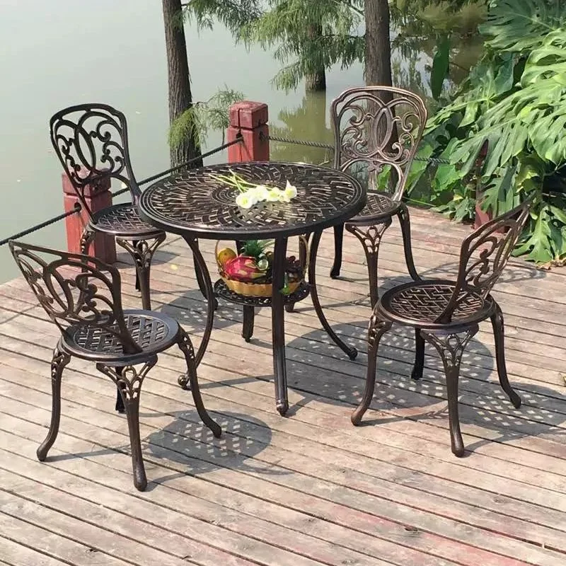 Cast Aluminum Metal Square Table Outdoor Seating Aluminum Outdoor Garden Set 5PC for Beach Garden Patio Furniture