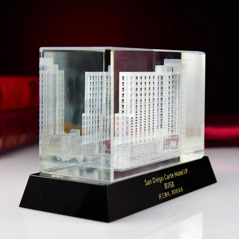 Chinese Factory Design Custom Wholesale/Supplier Enterprise Building Model Souvenirs 3D Three-Dimensional Laser Engraving Crystal Decoration