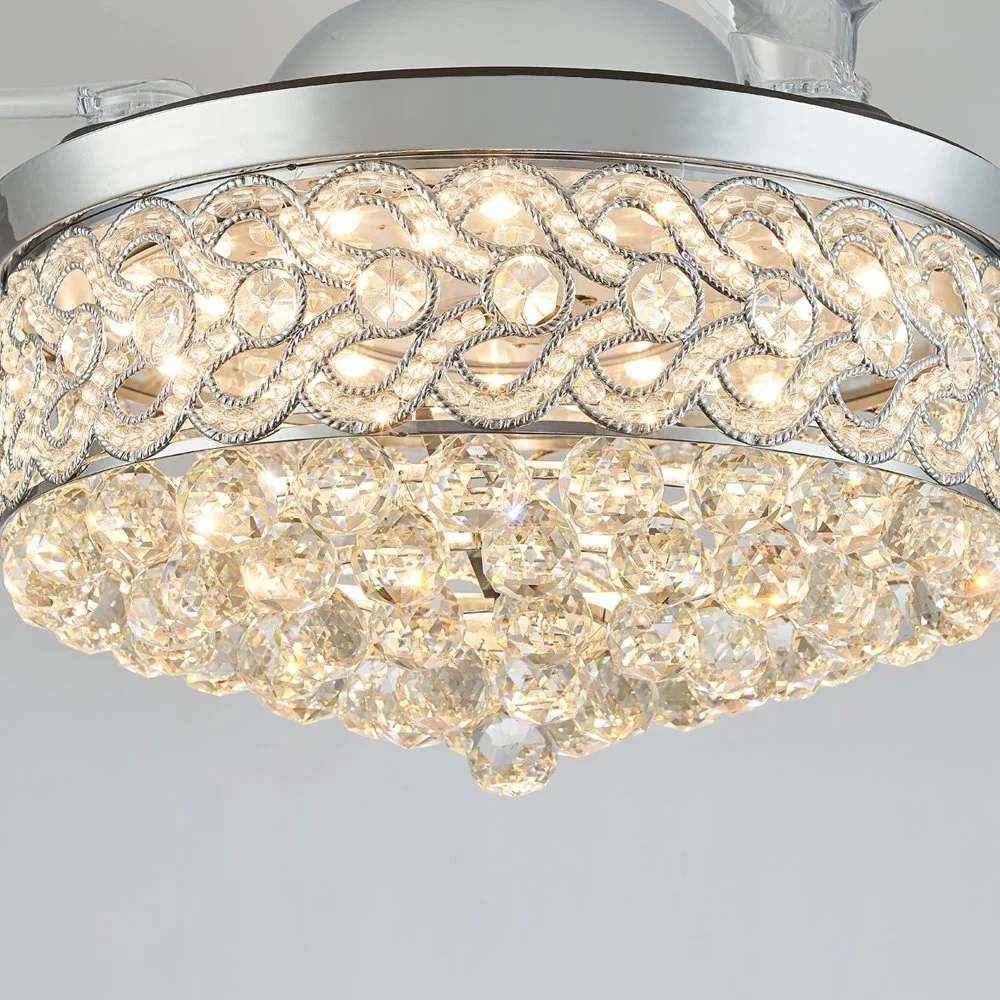 Luzes de luxo, regulável, 42 polegadas, ventilador de teto Crystal tipo lustre com Ventoinha de teto LED com controlo remoto