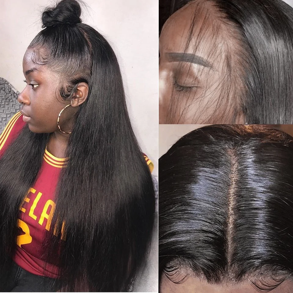 Middle Part Lace Wig 30inch T Part Straight Lace Part Wig 13*1 Remy Brazilian Straight Human Hair Wig Pre Plucked with Baby Hair