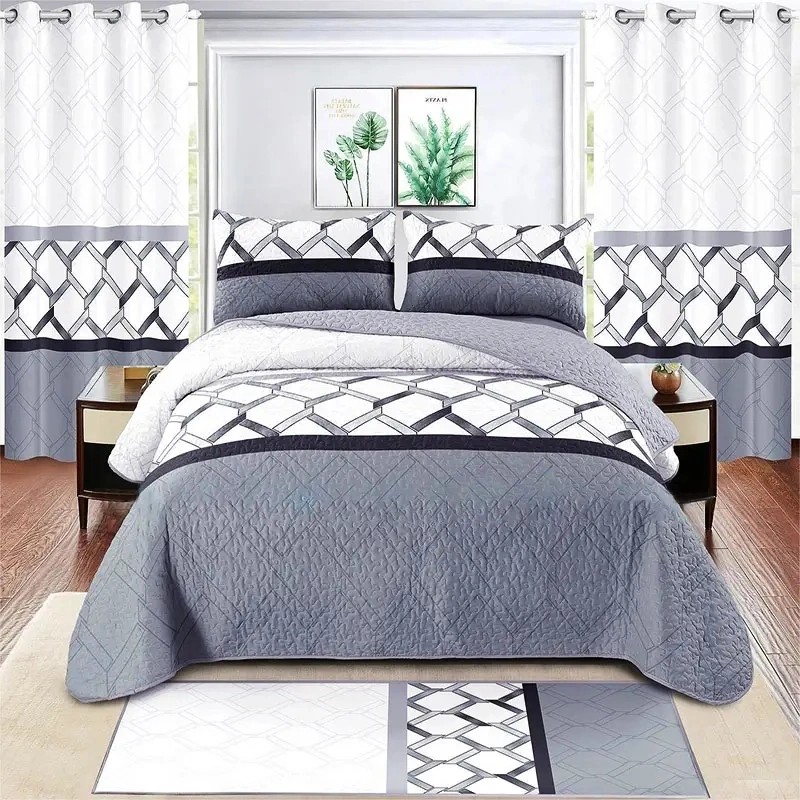 4 Piece Bedsheet Bedding Set Complete Polyester Bed Sheets Geometric Bedding Set Textile