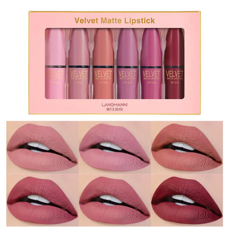 مجموعة العصي Lipstick 6 ألوان Vegan Makeup Gift Cosmetic