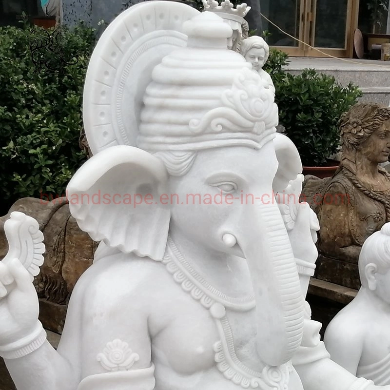 Indian Garden Hindu God White Stone Marble Ganesh Buddha Statues Lord Ganesha Statue