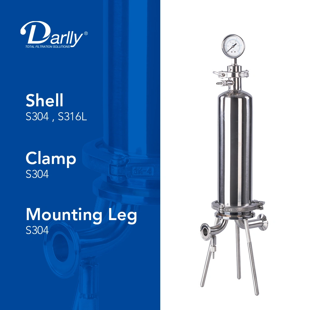 Darlly Filtration Solutions 304/316L Stainless Steel Single Round Liquid Filter Cartridge Housing 10/20/30/40 Inches 222/226/DOE