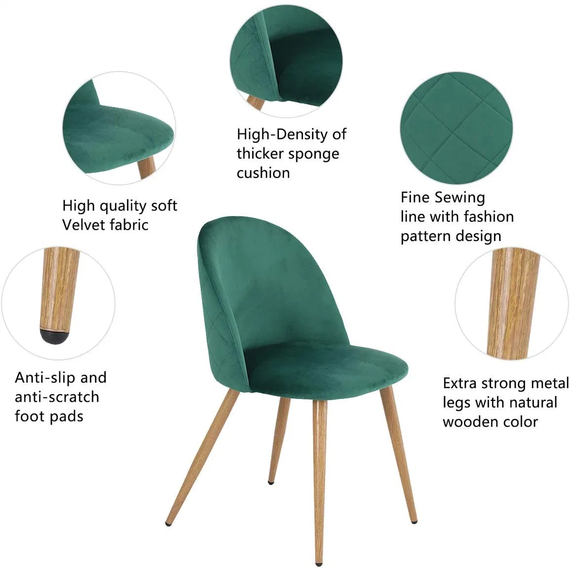 Make-up Chairs Velvet Soft Cushions Seat and Back with Metal Legs Kitchen Chairs for Dining and Living Room Chair