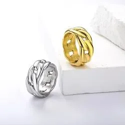 Großhandel Custom Hip Hop Schmuck 316L Edelstahl Ring Gold Versilbertes Minimalistisches Design Mit Kubanischem Kettenring