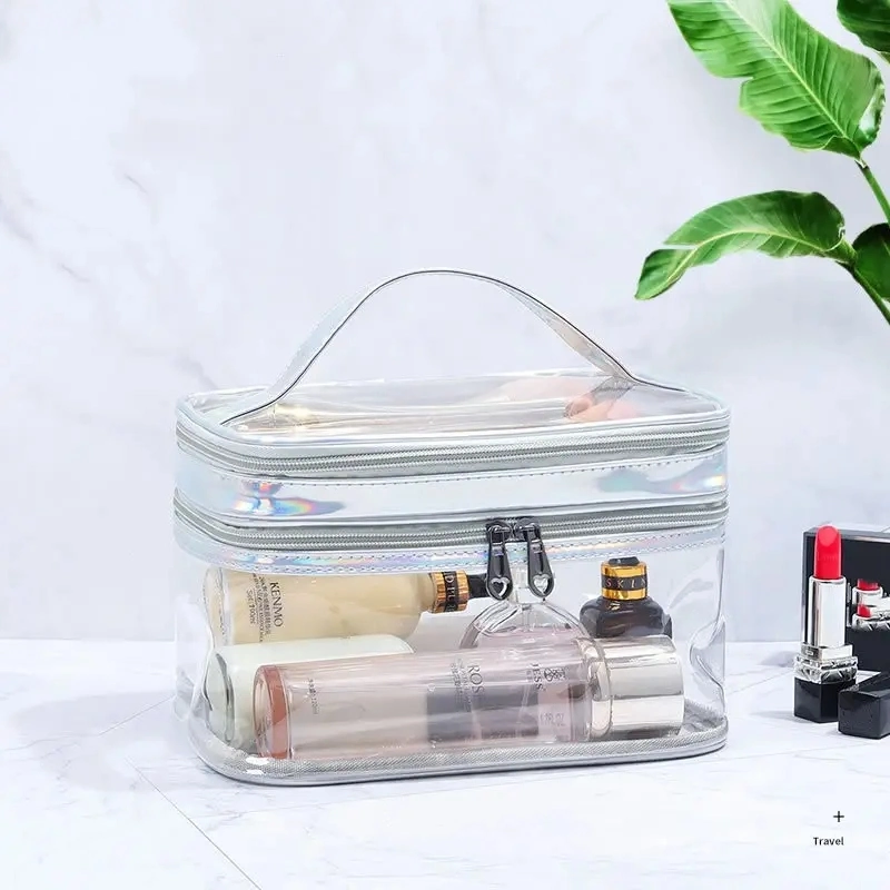 Custom Promotional Gift Transparent PVC Waterproof Toiletry Travel Storage Cosmetic Makeup Zip Bag Pouch