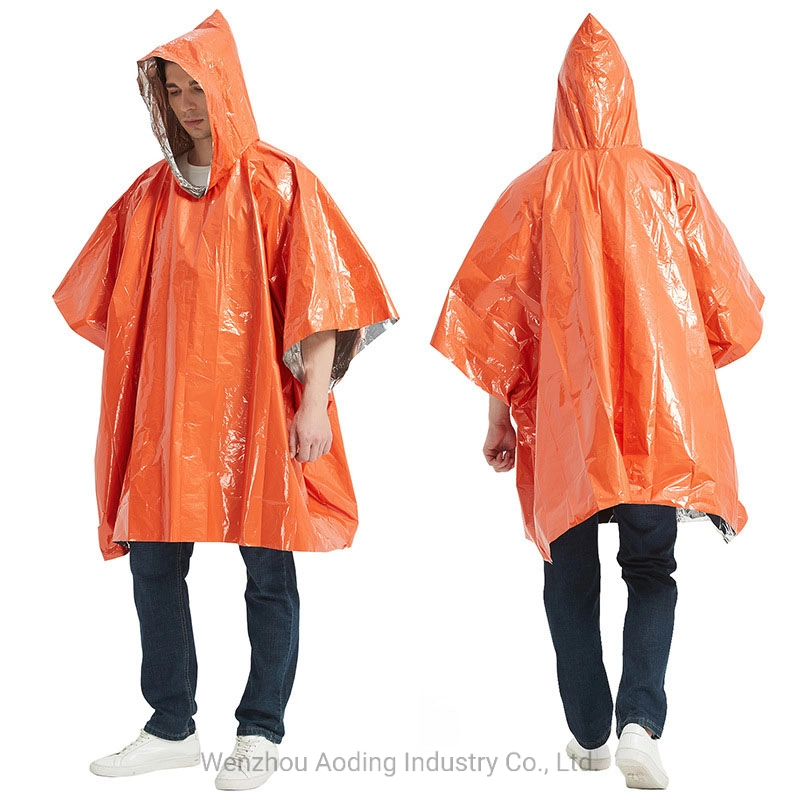 Multi Purpose Anti Tear Orange Survival PE Mylar Emergency Rain Poncho